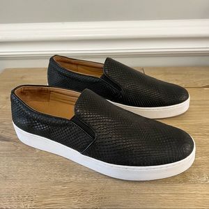 VIONIC Splendid Midi Snake Print Black Leather Slip On Sneakers